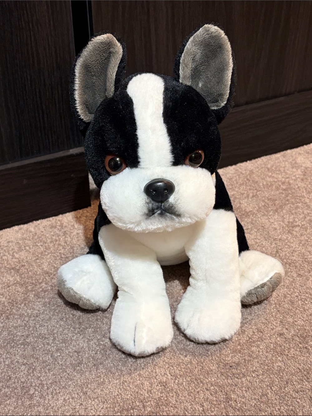 Black & White Plush French Bulldog Stuffed Animal - Soft Cuddly Toy